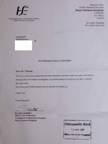 Letter from Hospital to court 