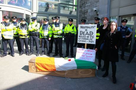 GAAW MEMBERS (IN BLACK!) OUTSIDE LABOUR CONFERENCE WITH IRISH NEUTRALITY'S COFFIN