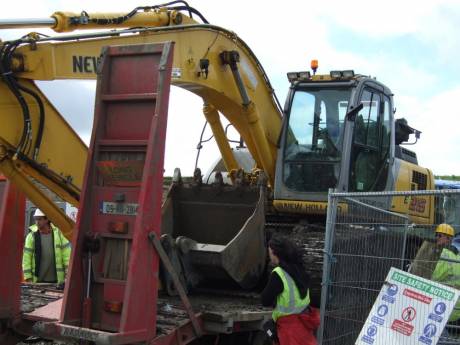 Protester at machinery