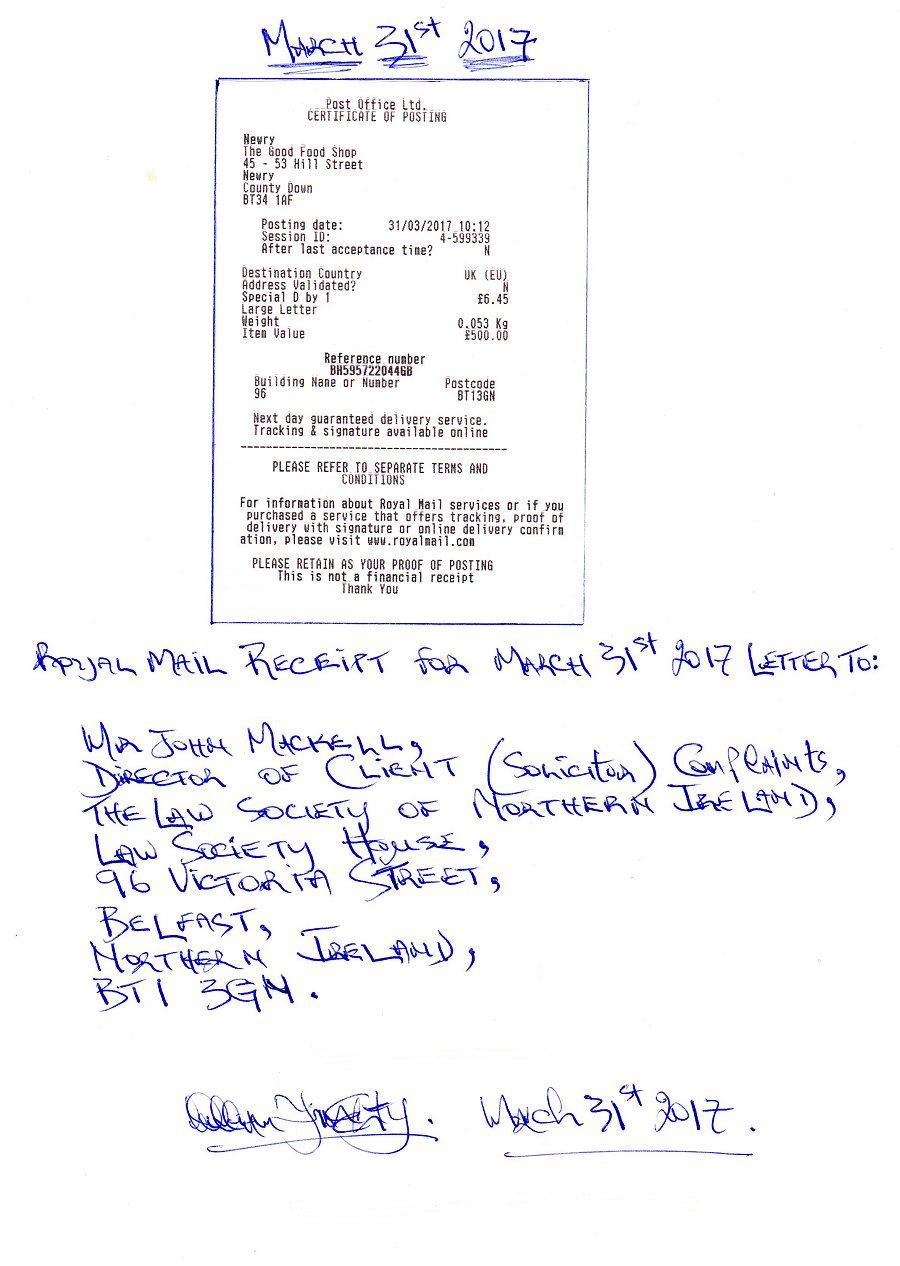 Reply to The Law Society of Northern Ireland dated March 31st 2017